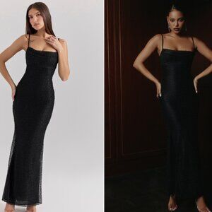 House of CB 'Calla' Black Pearl Embellished Maxi Dress NWOT